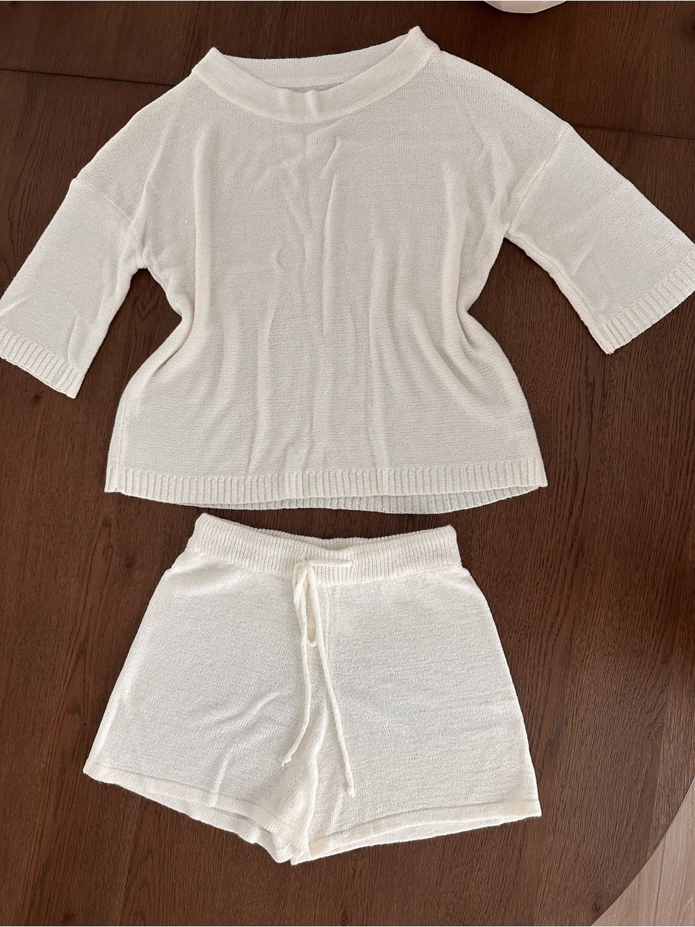 Cream Knit Lounge Shorts Set - Cream